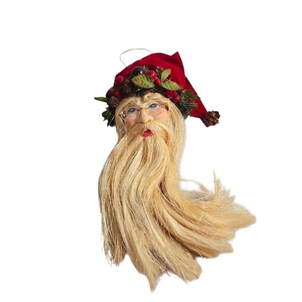 Vintage Old World German Santa Claus Wall Hanging Face Straw Christmas Decor